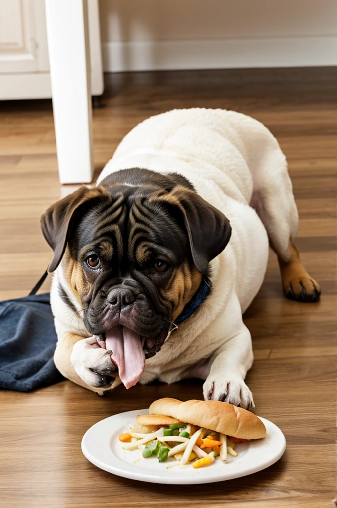 Fat dog eating food