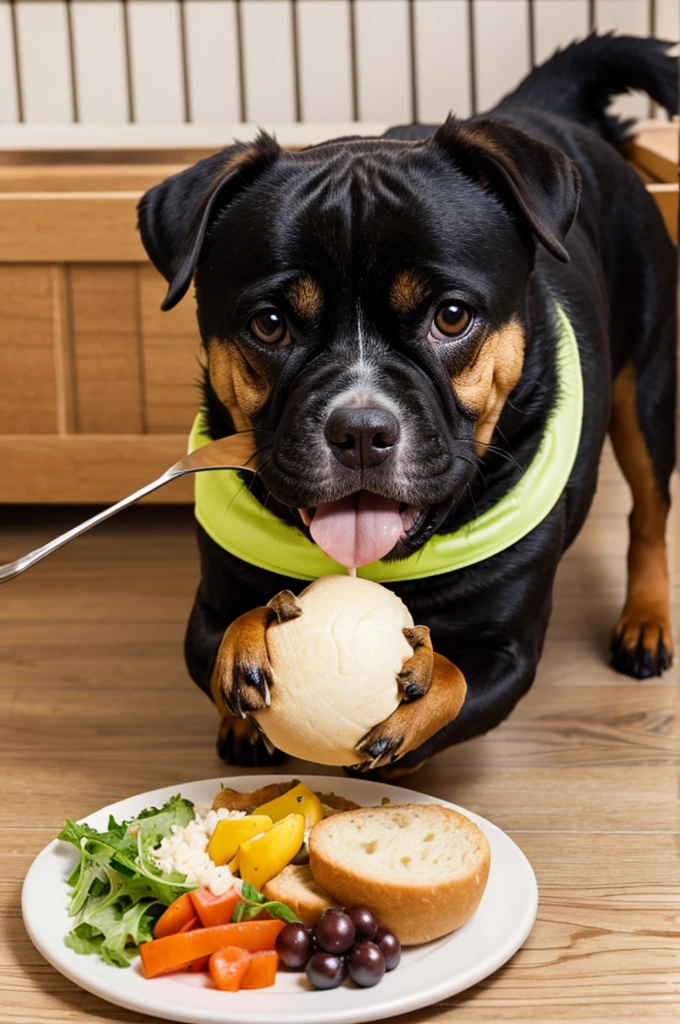 Fat dog eating food