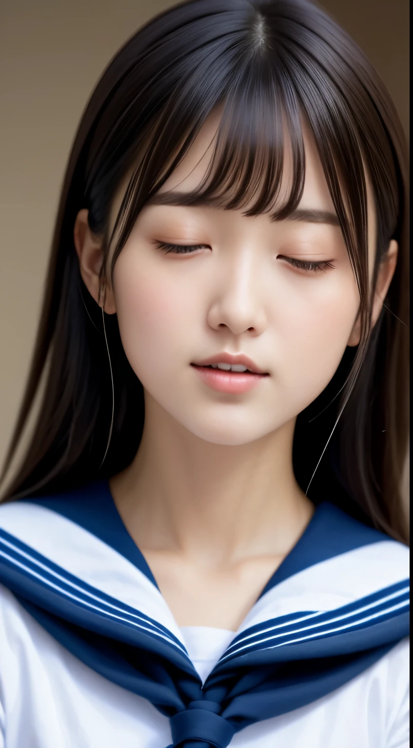 (White shirt,Sailor school uniform)、Medium Hair、Face close-up、sunset、(masterpiece、Highest quality) 、To get a clear image、Really great images, really beautiful、masterpiece, Highest quality,photograph, cute、((18-year-old female:1.******ung and adorable Japanese face, Fresh Skin、ソフトポートレートphotograph,8K,Japanese girls real young idols、若くてcuteアイドル、Young sensual idol、Japanese young idol