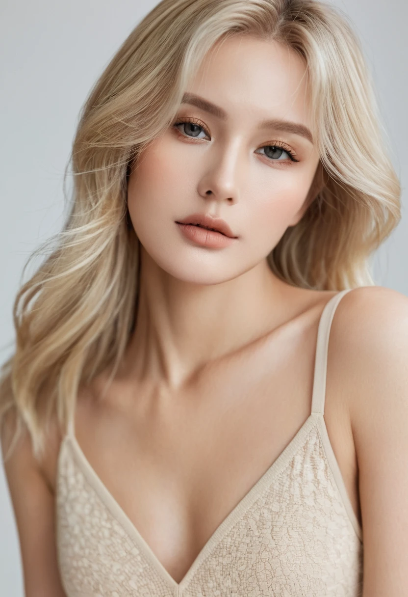Photos, (Photorealistic: 1.4), (Hyperrealistic: 1.4), (Realistic: 1.3), (Smoother Lighting: 1.05), (Improved Movie Lighting Quality: 0.9), 32K, Japan girls, 20 year old girls, Realistic lighting, Backlight, Face light, Profile, Brown hair, Open lips, Ray Trace, (Bright Light: 1.2), (Improved Quality: 1.4), (Top Quality Real Texture Skin: 1.4), Fine Eyes, Fine Face, Fine Quality Eyes, (Tired, Sleepy and Satisfied: 0.0), White Camisole, (Enhance Body Line Mood: 1.1), (Enhance Skin Texture Beauty: 1.1)