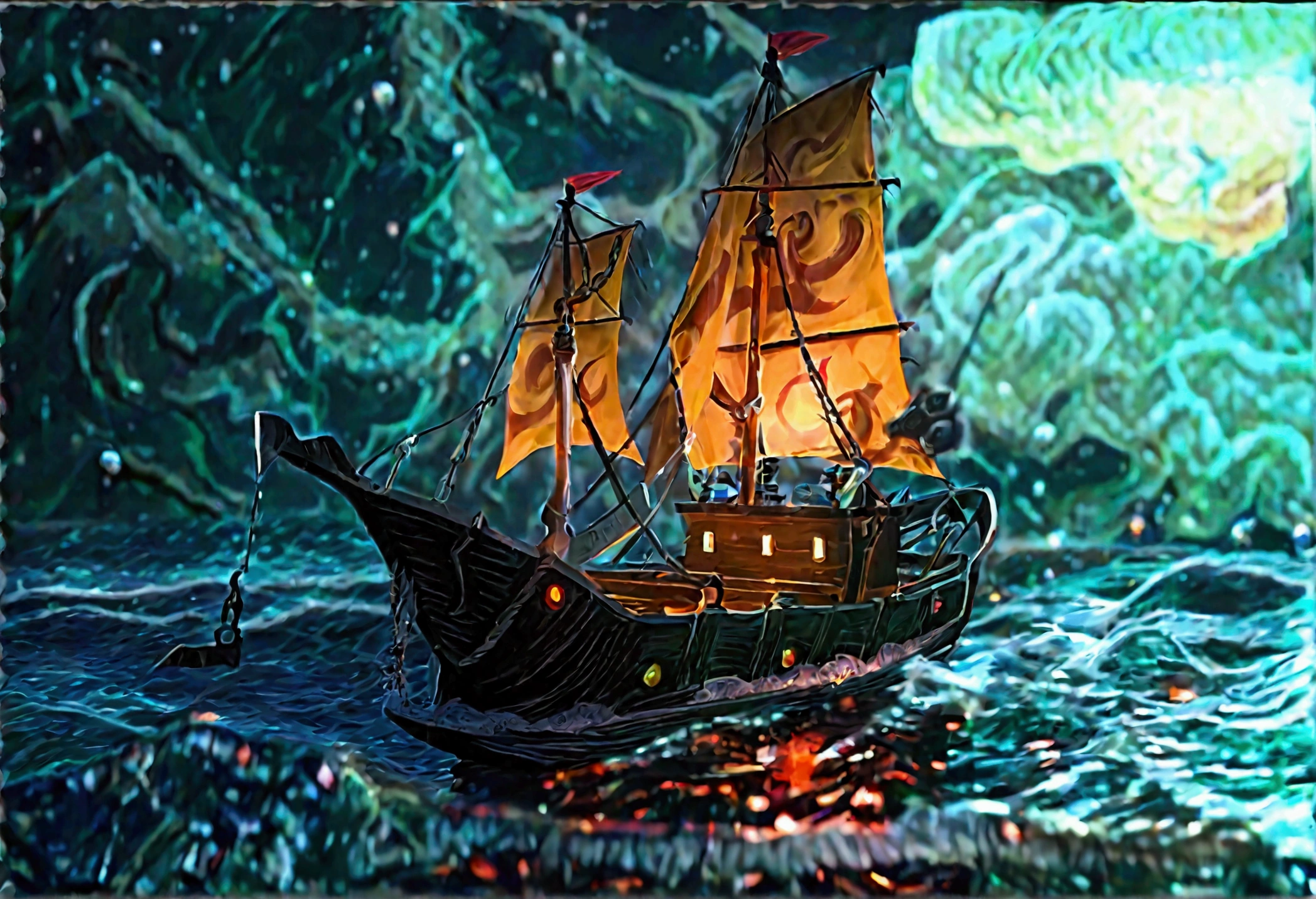 A fishing vessel named 'Desert Princess', dark and stormy night at sea