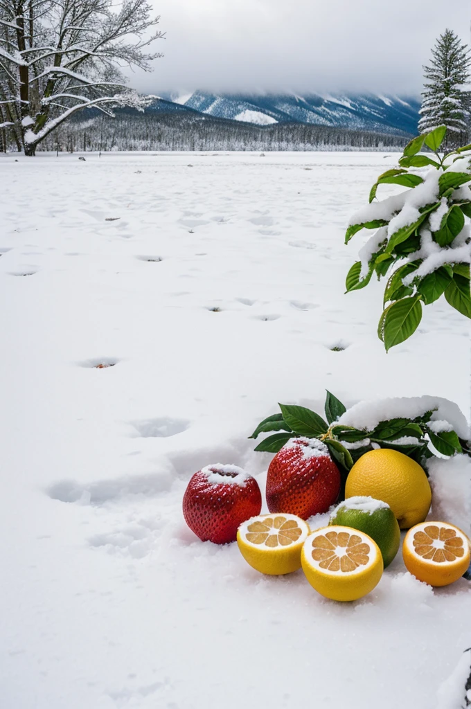 Fruits and white snow
