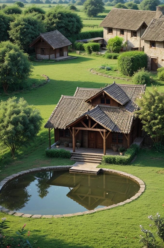 A village well background beautiful home rural culture 3d image