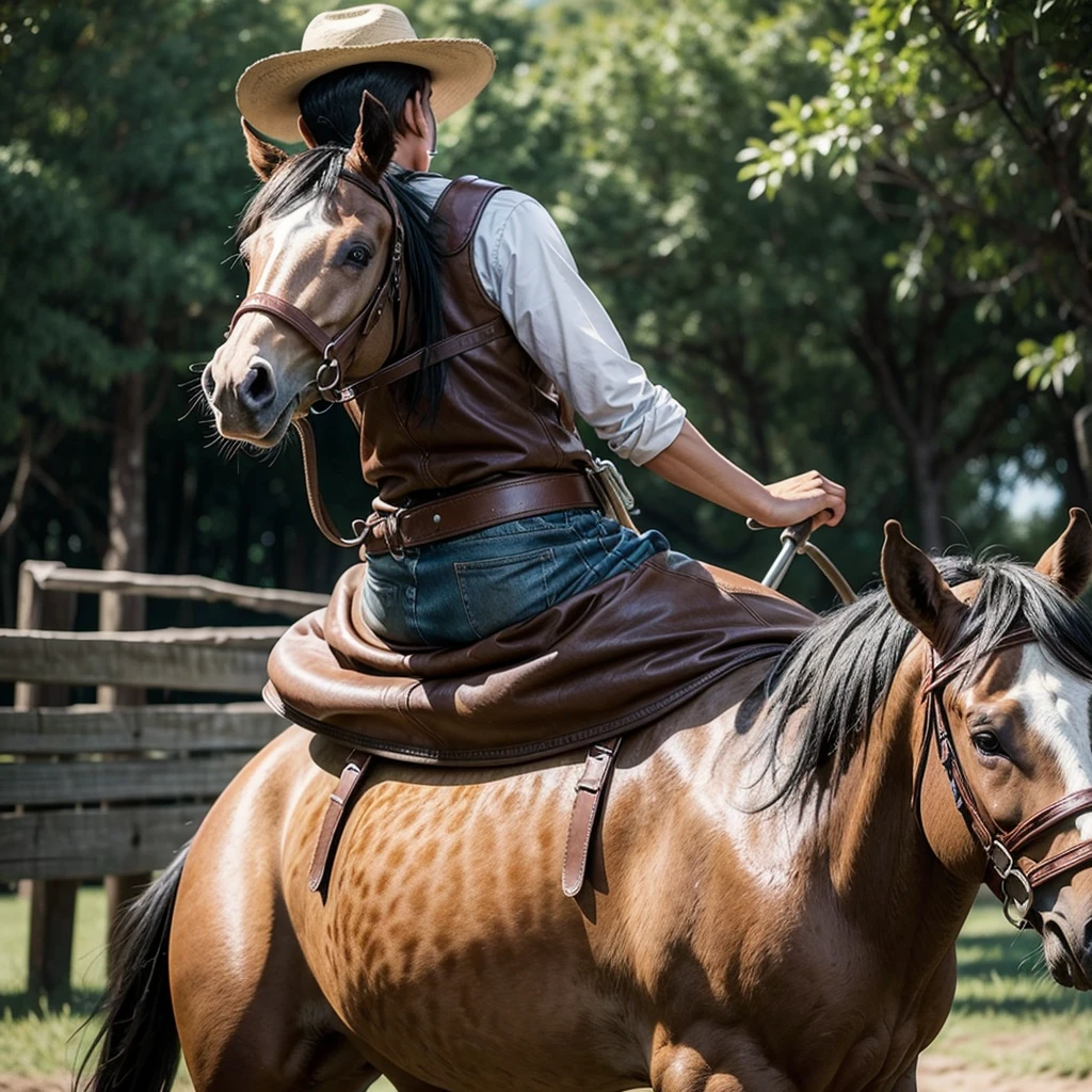 young poor mexican ranch boy with hat riding on a back horse working with many dreams and goals