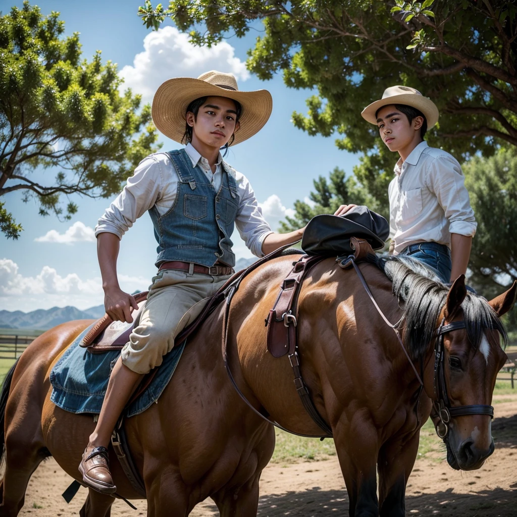 poor mexican ranch young man with hat, riding a horse working with many dreams and goals
