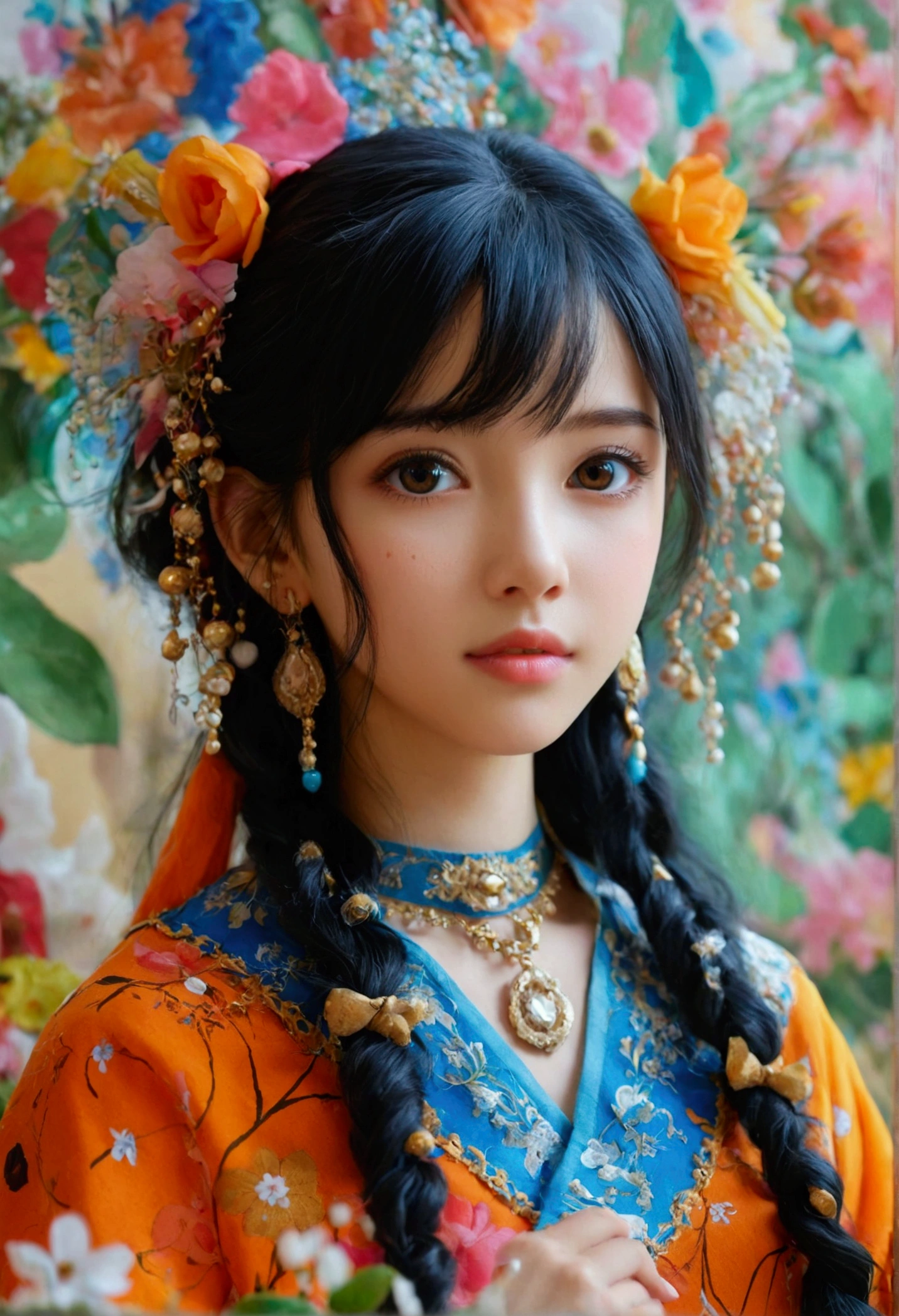 Cute Girls, Height: about 160cm, Brown eyes, Bright and pretty colored clothes, Long straight black hair, masterpiece, 最high quality, 超high quality, high quality, High resolution, ultla High resolution, Absurd, 4K, 8K, 16K, Very detailed, Complex, Great shading, High Contrast, Realistic, photo Realistic, RAW Photos, photo shoot, Super detailed illustrations, shortening, Perfect Anatomy, Correct Anatomy, Perfect proportions, Perfect Face, Perfect hands, Perfect Legs, Perfect Fingers