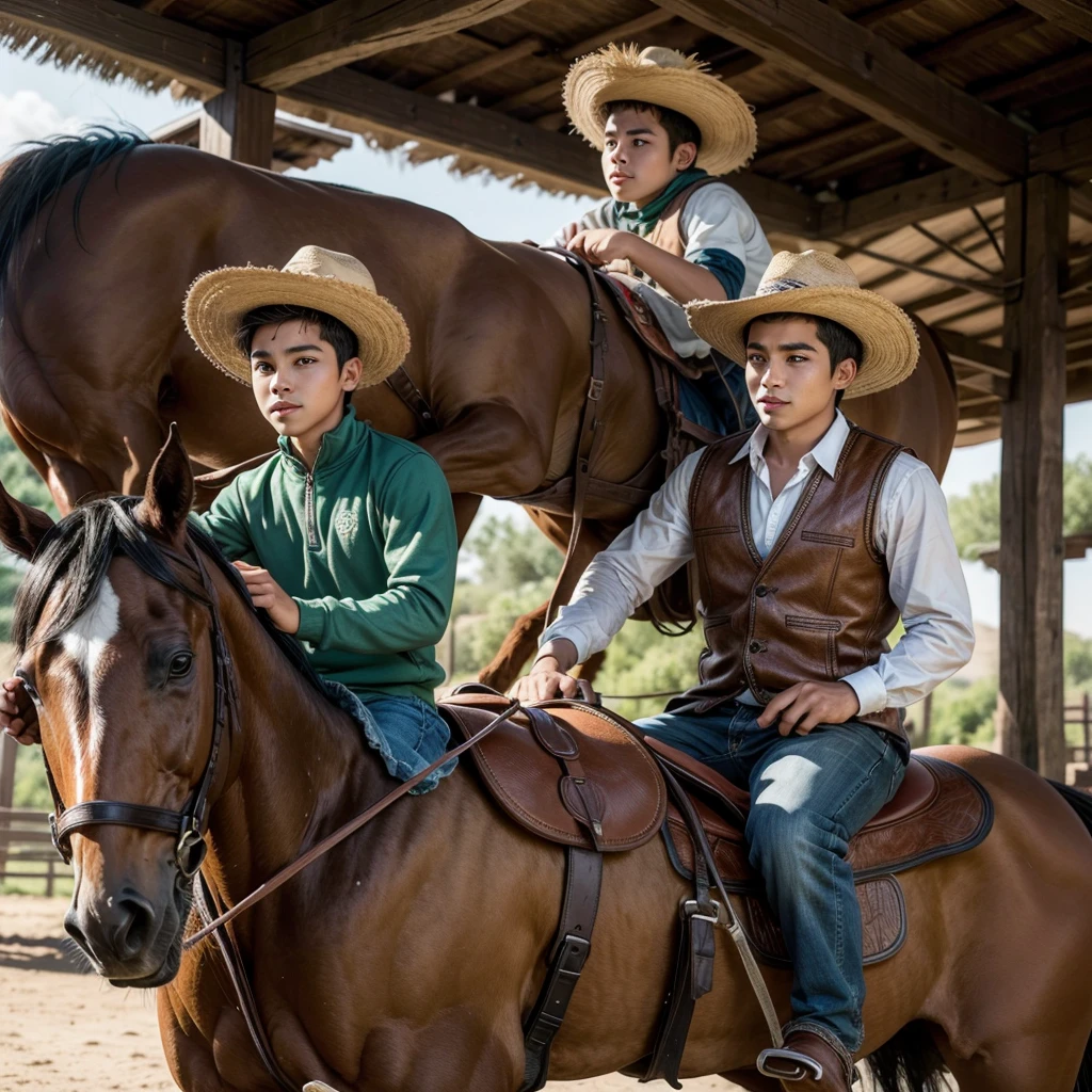 young man from mexican ranch with hat, riding a horse working