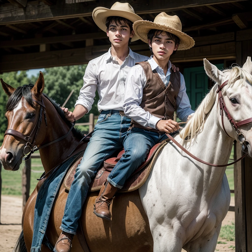 young man from mexican ranch with hat, riding a horse working