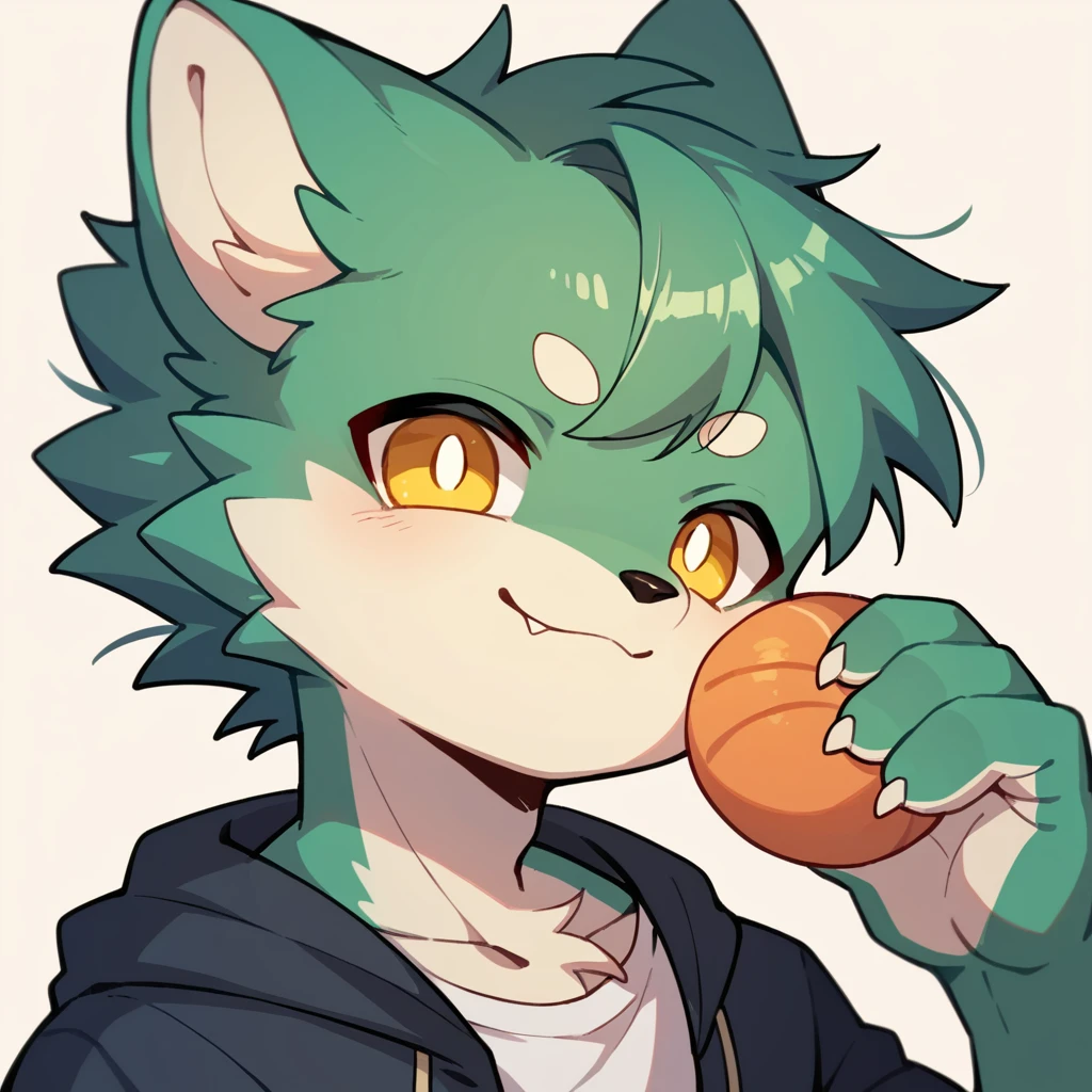 Green wolf, yellow eyes , cute , male