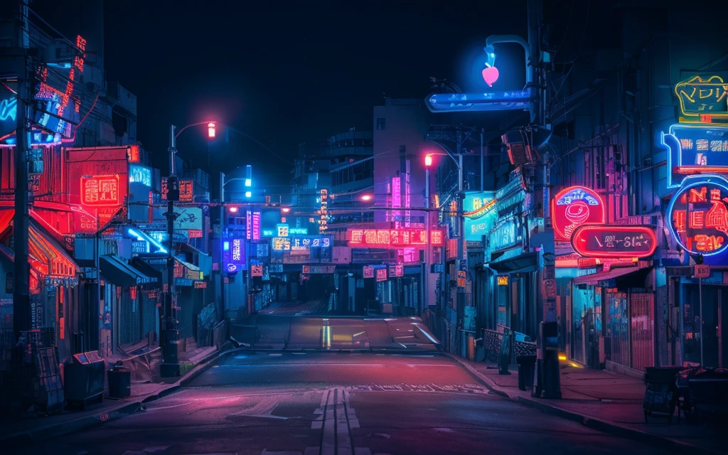 Brightly lit neon lights on city streets at night, Neon Street, Neon lights everywhere, Neon Streetlights, colored neons, City midnight neon lights, There are neon lights at night, bright Neon City lights, 柔和的Neon atmosphere, movie neon matte painting, neon light, Neon City, Neon night, There are neon lights all around, Neon atmosphere, Cyberpunk street at night