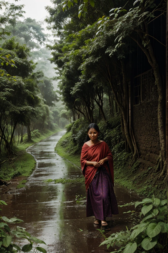 Rain, village women,hill forest