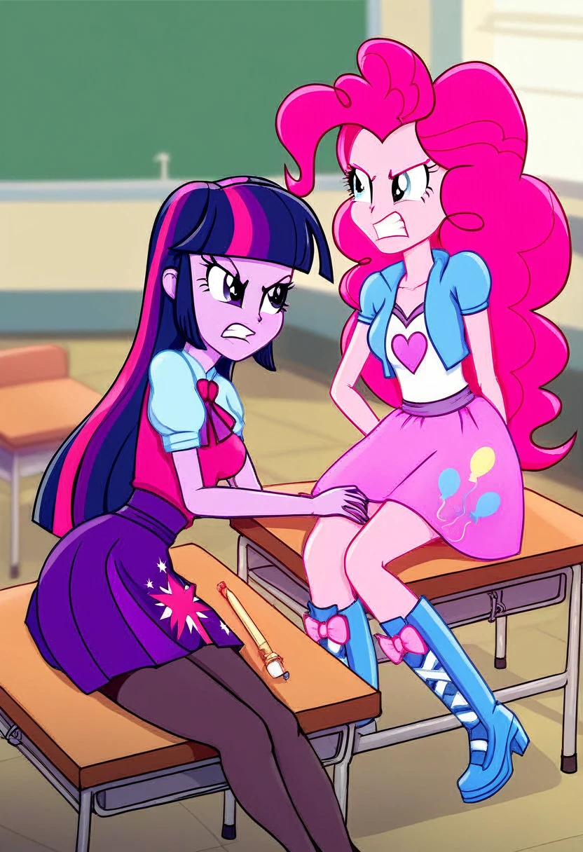 Eqg angry Twilight sparkle bodystocking he is sitting at a school desk and has a vagina. Pinkie pie