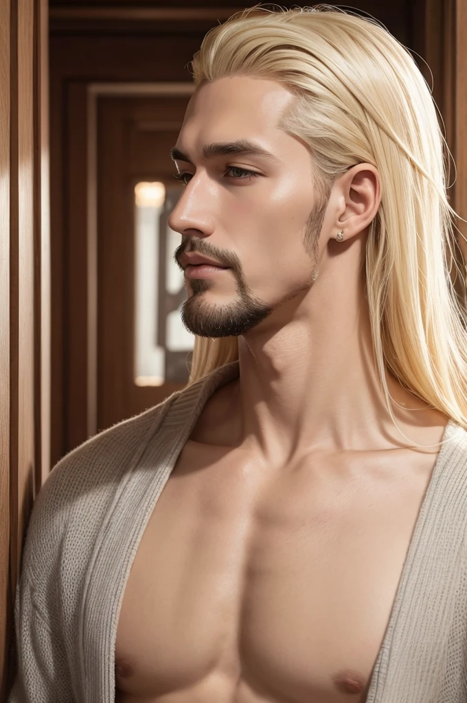 Tall man blonde hair goatee 