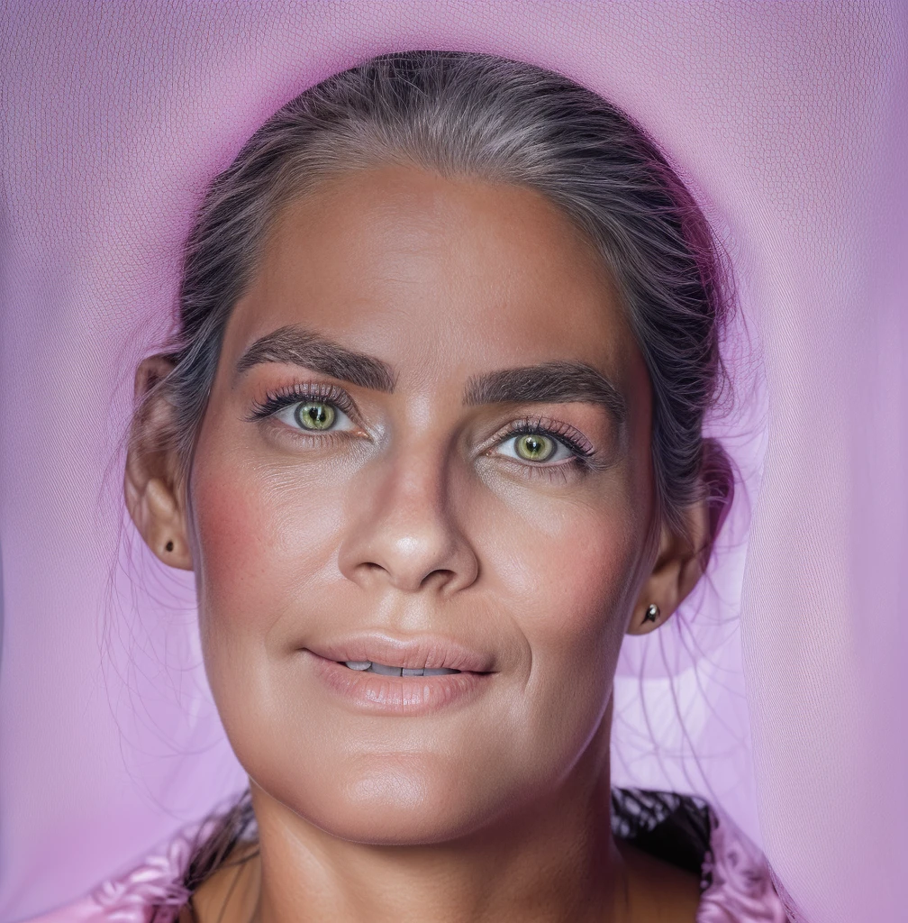 there is a woman with a pink shirt and tie, realistic restored face, detailed colorized portrait, close-up portrait rendering, colorized portrait, portrait of lumastina celeraria, a colorized photo, Foto de uma mulher, realistically rendered face, by Anna Füssli, full-face portrait, realistic studio portrait, portrait of a woman's face