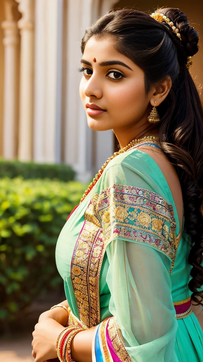 hires photo of 30-year-old (Trisha Krishnan woman:1), ultra sharp, looking at viewer, high-collar indian dress with dupatta, realistic skin texture, outdoors, film grain <lora:Trisha_Krishnan_SDXL_LoRA:1>