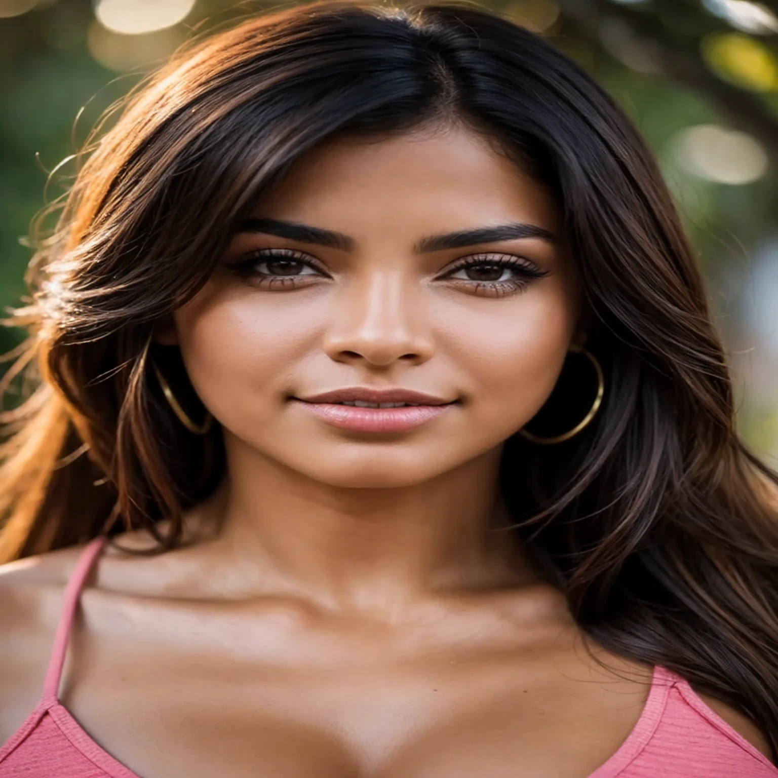 realistic latin woman model, ISO 100 photography with speed 1/200 with natural-style f11 aperture focusing on natural expressions of the face and body