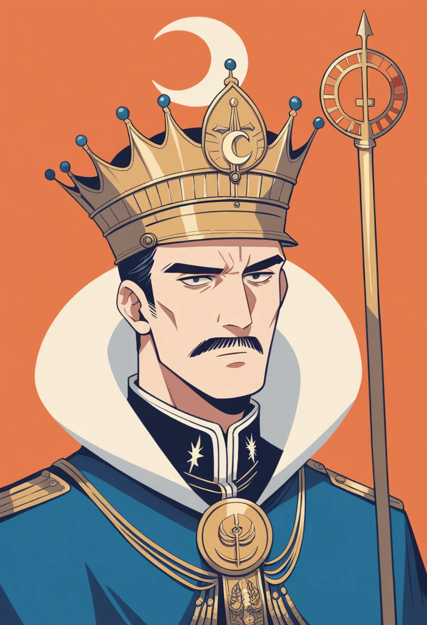 blurred image of a crown and a crescent moon on an orange background, Royal insignia in the background, inspired by Carlos Enríquez Gómez, Utrecht, orange extremely coherent, symbol for the word ersatz, Ottoman Empire, Alexei Egorov, Great, inspired by Enguerrand Quarton, imperial symbol, monarchy, with trident and crown