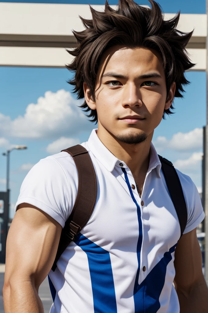man person, high, white, Brown eyes, in the style of my hero academia