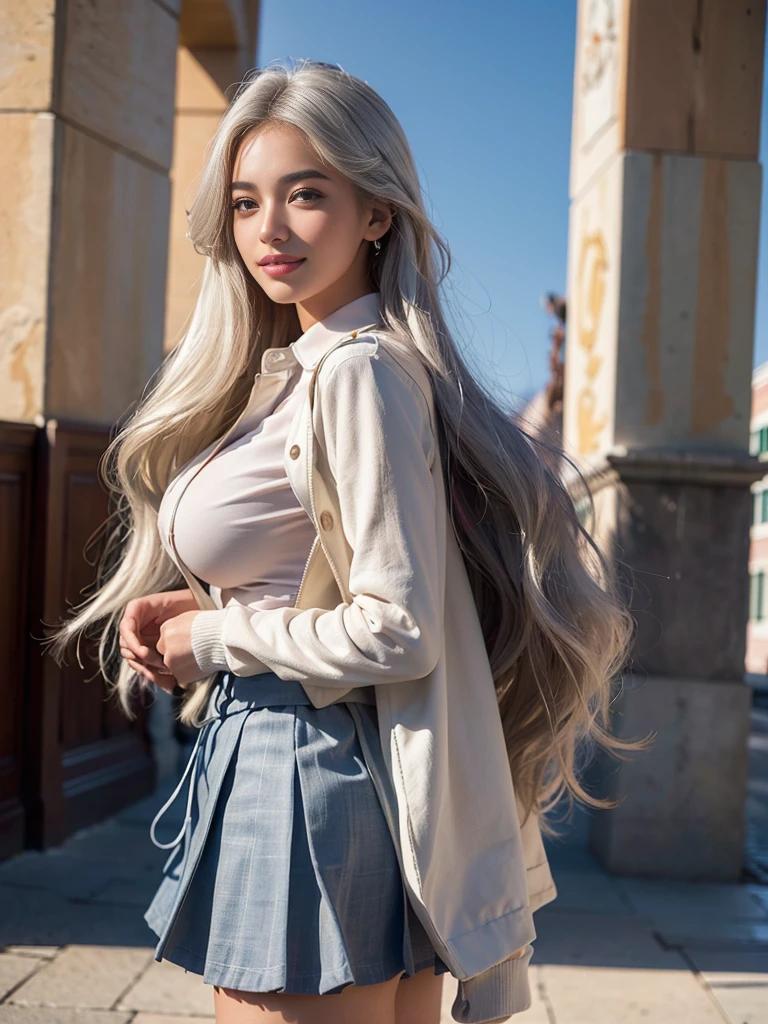 (Group photo of a trio of super beautiful white-haired Russian schoolgirls:1.2)(Sexiest Arab Women)(Smiling:1.2)(16K, RAW Photos, Highest quality, masterpiece: 1.2),(Her shiny, wavy long hair is blown wildly by the wind:1.1) Super detailed, Super Resolution, (Genuine, Genuine photos: 1.37), Portraiture, High-resolution RAW color photos, Professional photos, Very detailed, 8k wallpaper, Very detailed CG Unity 8k wallpaper, Very detailed beautiful girl, Very detailed faces,(Blizzard in Tel Aviv:1.2)(Tight school uniform:1.2)(whole body)(Skinny but big boobs:1.1)(かわいいタイトな半袖 style outfit:1.2)School uniform style outfit,light gray eyes,from side,Winter coats for students,