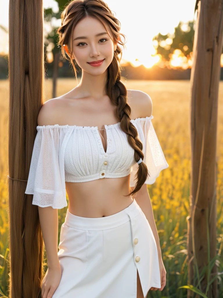 (Realisticity: 1.3), Fine, Quality, Rembrandt Lighting, (Masterpiece: 1.2), (Realisticity: 1.2), (Best Quality), (Skin Detail: 1.3), (Intricate Detail), Dramatic, Ray Tracing, 1girl, Blonde, 21 years old, Medium Tits, (Meadow, Sun, Clouds, Field, Farm, Starlight, Trail)
