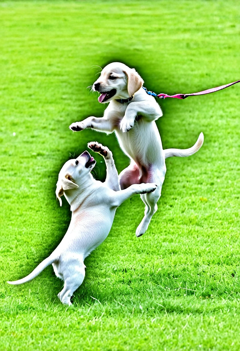 Two puppies playing 