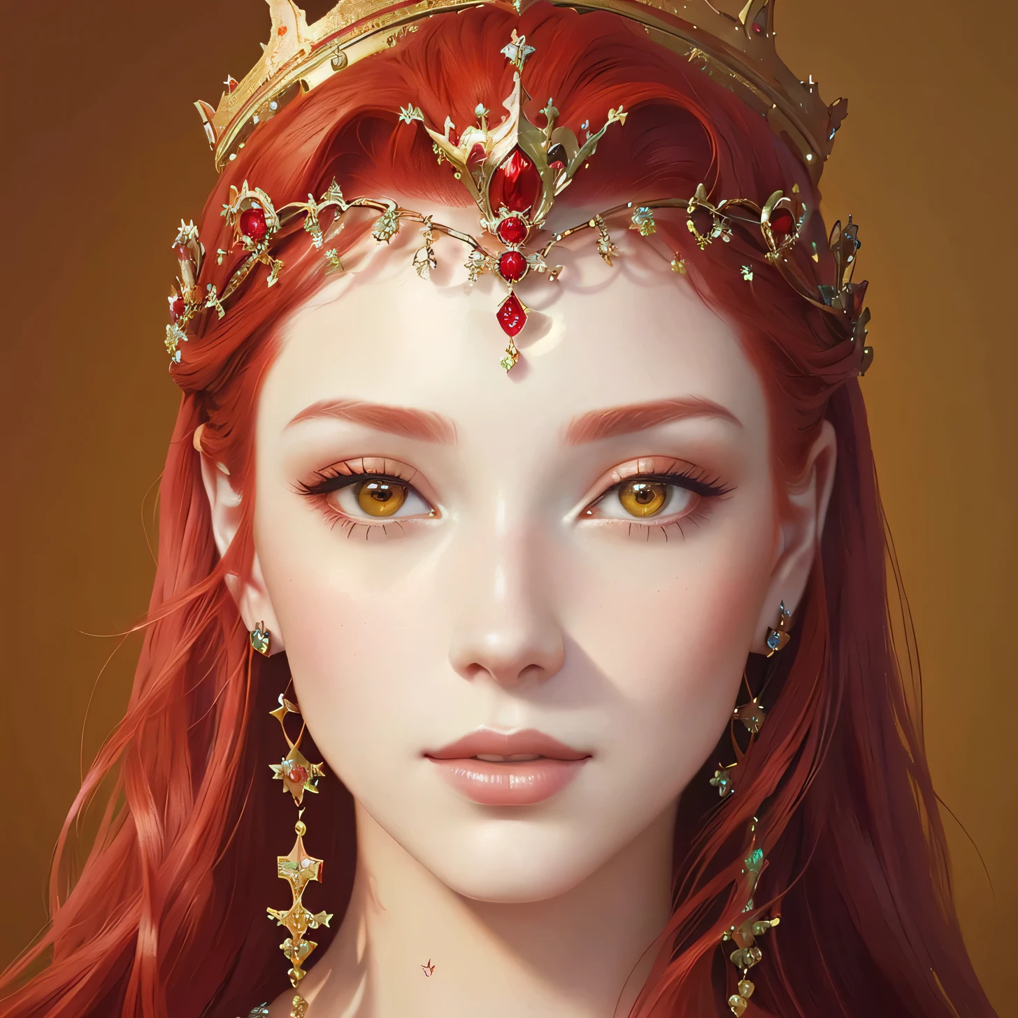 A closeup of a woman with red hair and a crown on her head, portrait of a queen, beautiful beautiful digital art, beautiful digital art, beautiful digital art, portrait of mermaid queen, fantasy portrait art, very beautiful digital art, beautiful fantasy art portrait, beautiful character painting, beautiful avatar photos, digital fantasy art ), cute digital painting, digital art fantasy art