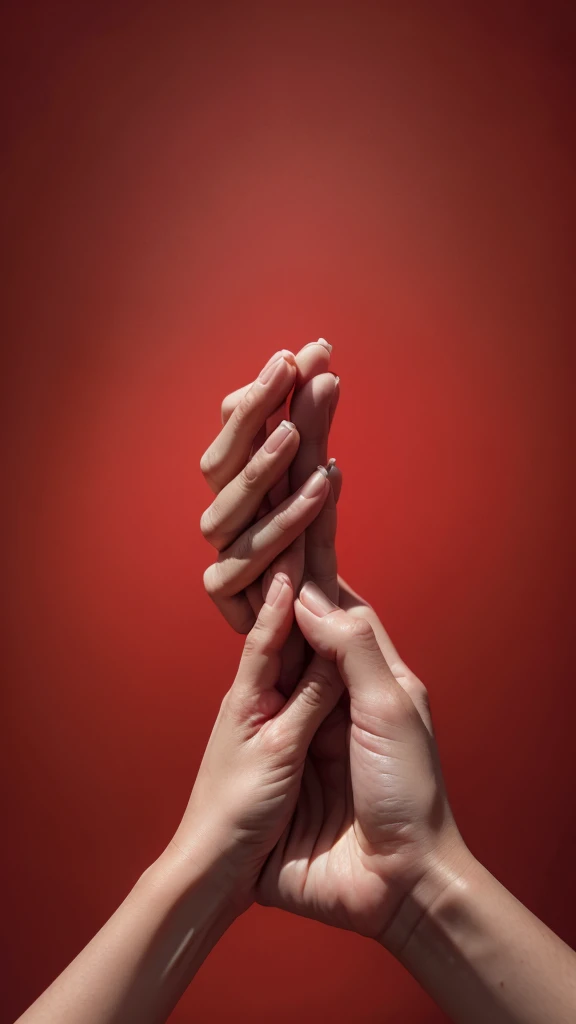 Hands holding red background