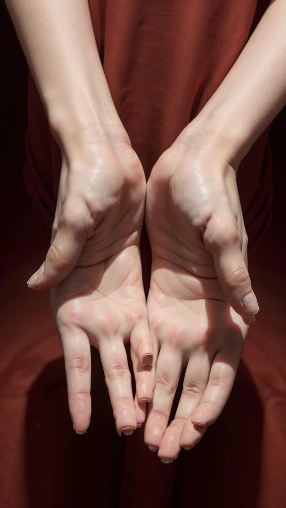 Hands holding red background