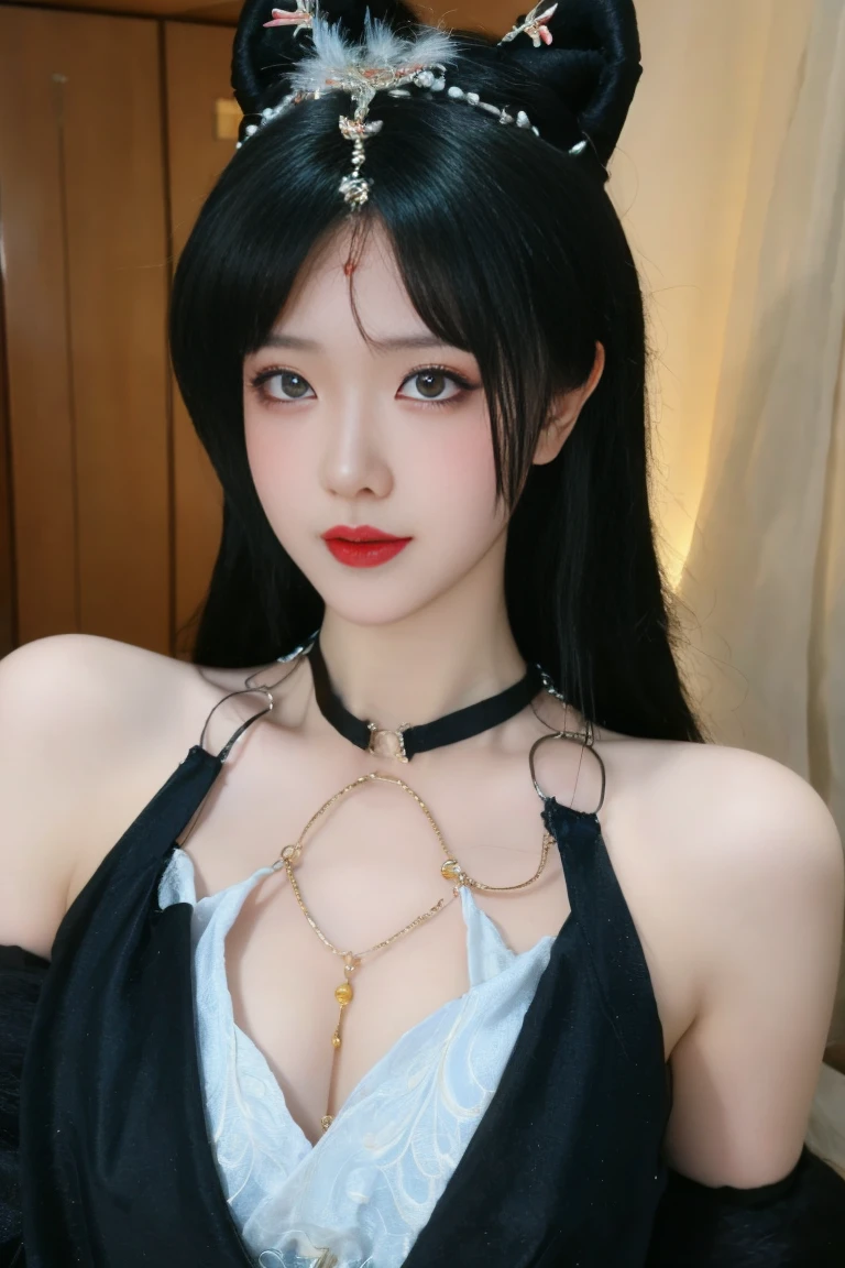 ulzzang-6500-v1.1,(raw photo:1.2),((photorealistic:1.30)), best quality ,masterpiece, illustration, an extremely delicate and beautiful, extremely detailed ,CG ,unity ,8k wallpaper, Amazing, finely detail, masterpiece,best quality,official art,extremely detailed CG unity 8k wallpaper,absurdres, incredibly absurdres, huge filesize, ultra-detailed, highres, extremely detailed,beautiful detailed girl, extremely detailed eyes and face, beautiful detailed eyes,light on face,cinematic lighting,1girl,(upper body),see-through,looking at viewer,outdoors, Chinese dress, black dress, standing,