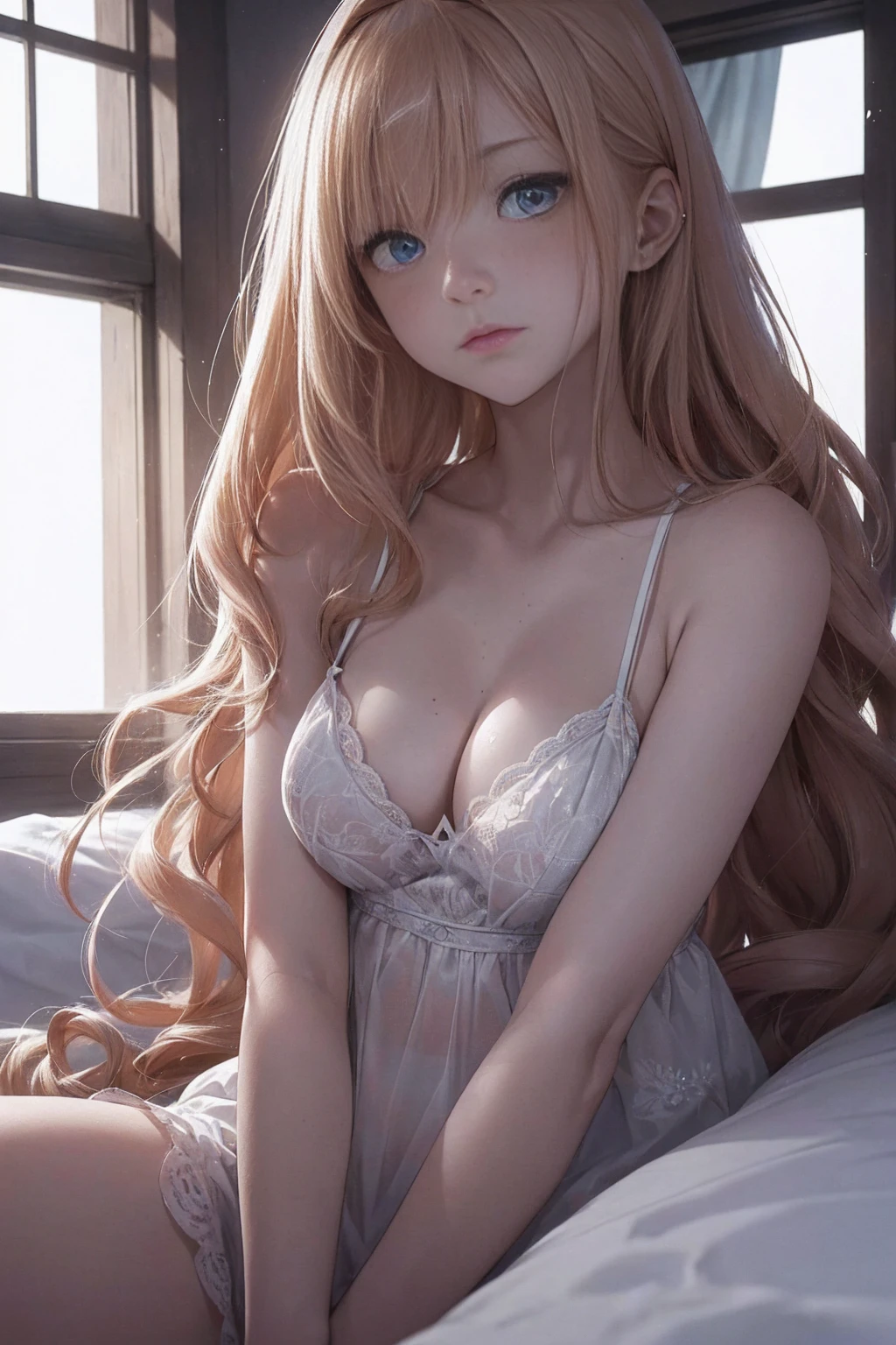 ((1 Female, 1 person, Solitary) Alice, Humanity, Long curly blond hair, blue eyes, freckle, ager, 18 years, Rebirth_ongoing) (Main Part, Super detailed, 8K, (HD, Sunlight:0.5, Soft_shadow:0.5, atmosphere_light, 8K, 4K, Surrealism, elegant, ((((Appearance)))), Soft Ton, 柔和的light))(((Dark, Chiaroscuro)))whole body,Lying in bed