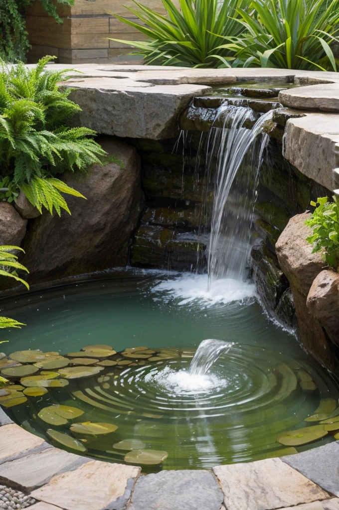 A waterfall basin with flowing water