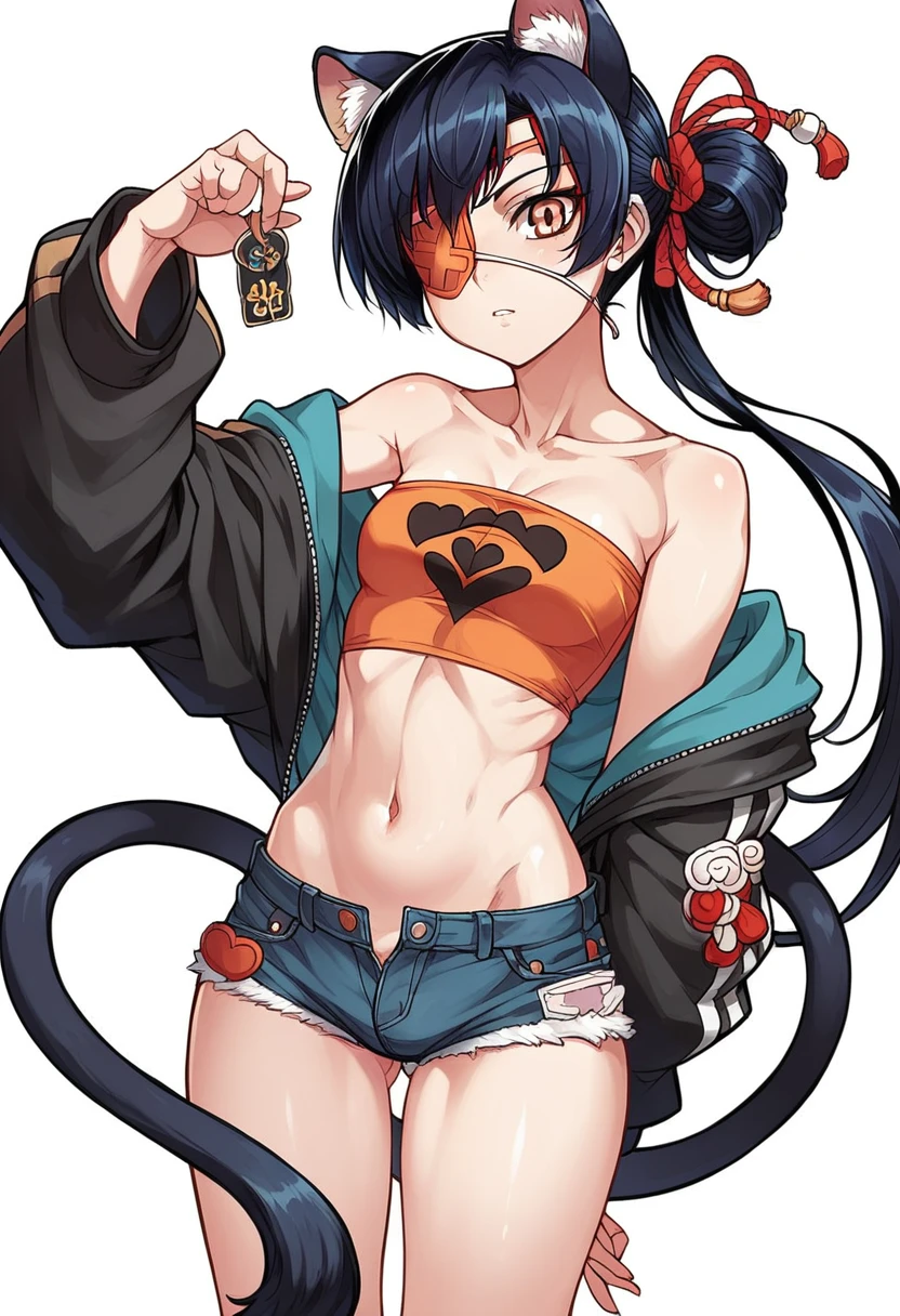 ((best high quality:1.2)), (8K), extremely detaild, ((high détail:1.2)), ((Patch Youn-jung)), (Hotlexi Woman), standing alone, 24 year old Korean Ulzzang woman, (strapless, mini-shorts), ((extremely beautiful and perfect face:1.4)),