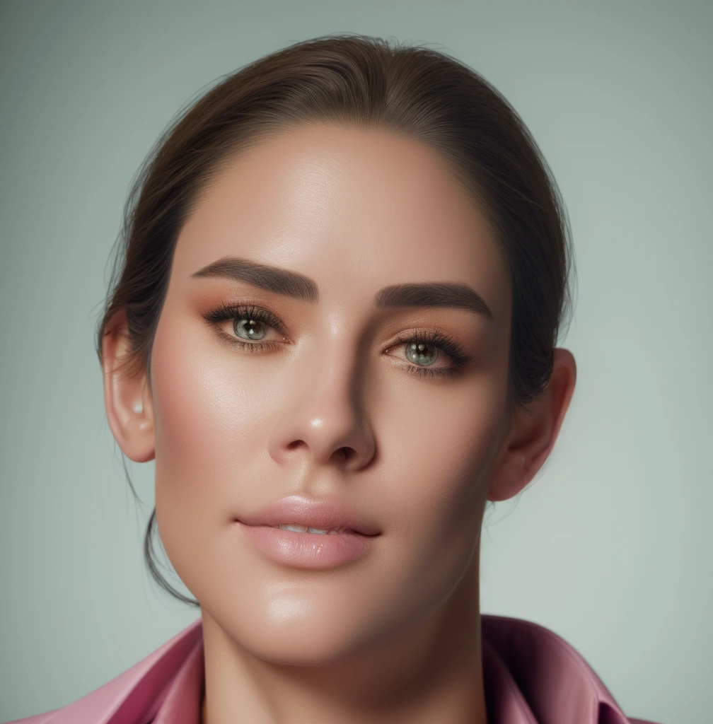 there is a woman with a pink shirt and tie, realistic restored face, realistically rendered face, detailed colorized portrait, close-up portrait rendering, colorized portrait, full-face portrait, mixed race woman, realistic studio portrait, photorealistic face, photo-realistic face, realistic portrait photo, real life portrait, realistic female portrait, portrait photoreal