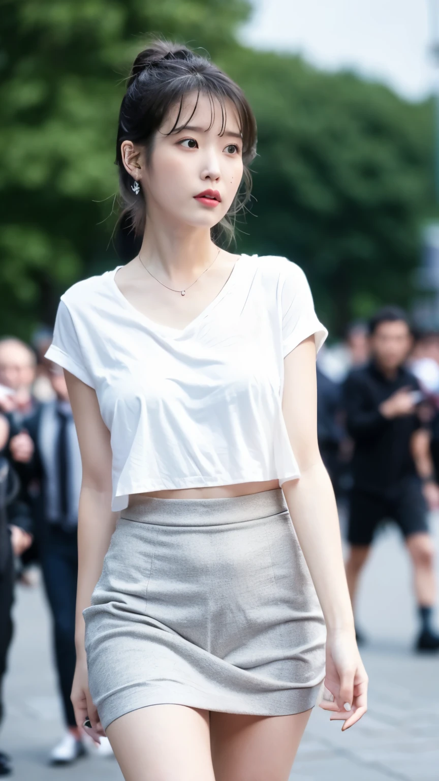 (Best quality, 8k, 32k, Masterpiece, UHD:1.2), 1girl, beautiy Japanese woman, wearing a microskirt and a white see through t-shirt