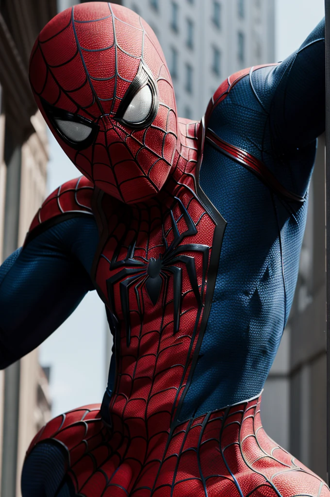 A photograph of Spider-Man., sin mascara, the 20s, elegant, detailed face, looking to the camera, portrait, 8k hd, high quality