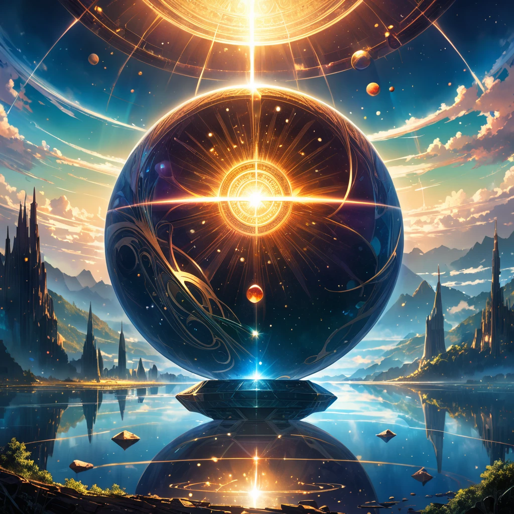 masterpiece,best quality,Hyper detailed,light,Intricate details,high resolution,Official Art,Finely detailed,high resolution插图,8K,lens flare,Light particle,Dark, intense shadows,particle,detailed Background,detailed Glow,detailed Reflection,detailed,Mysterious Landscape Photography, IncRedible futuristic images appear on the Miracle Stone, Dark, atmosphere, Dark,Aaron Horkey&#39;s painting depicts,A powerful portal to another world,The smooth lines reflect the superb architectural technology of the time.., Every detail should be clear, Every refraction should be delicate and exquisite, Glass-based materials, The whole complex looks magnificent.,Red,dark Red color palette
