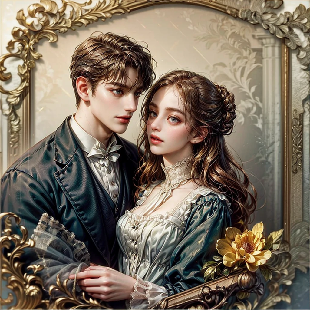 masterpiece, (((best quality))), ((((detailing)))), ((man and woman)), (Ria and Fabian), (couple), (funeral), ((victorian clothes)), (light background), (((detailed face))), (they look at each other),