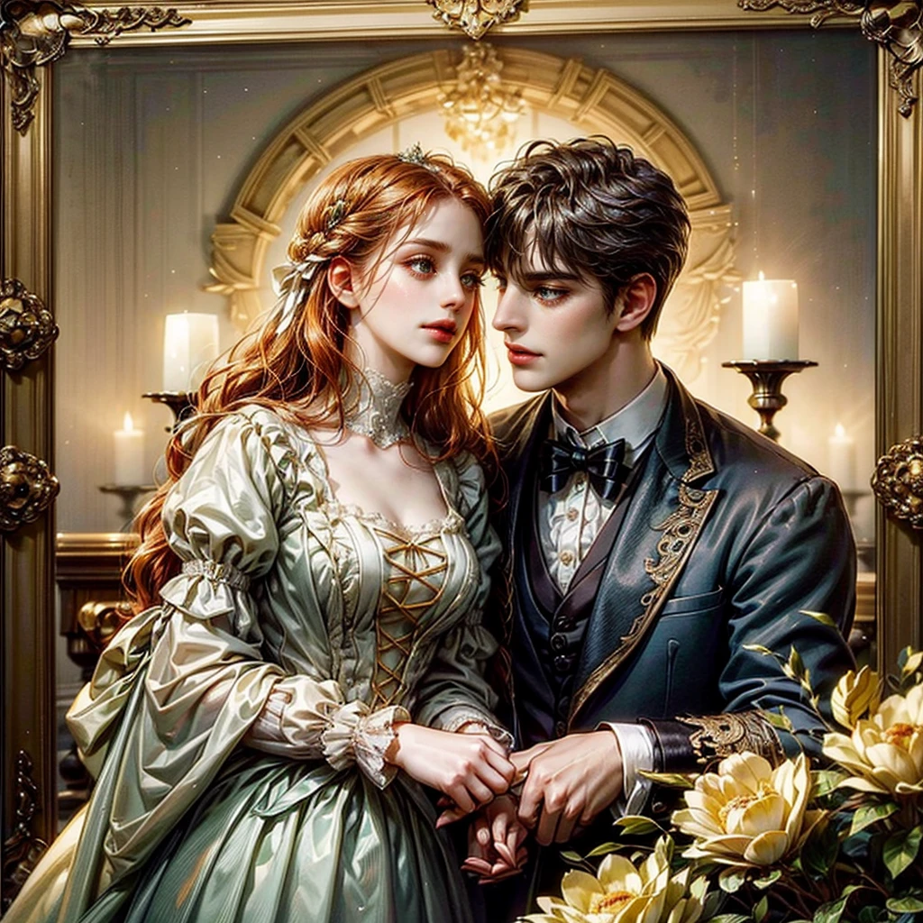 masterpiece, (((best quality))), ((((detailing)))), ((man and woman)), (Ria and Fabian), (couple), (funeral), ((victorian clothes)), (light background), (((detailed face))), (they look at each other),