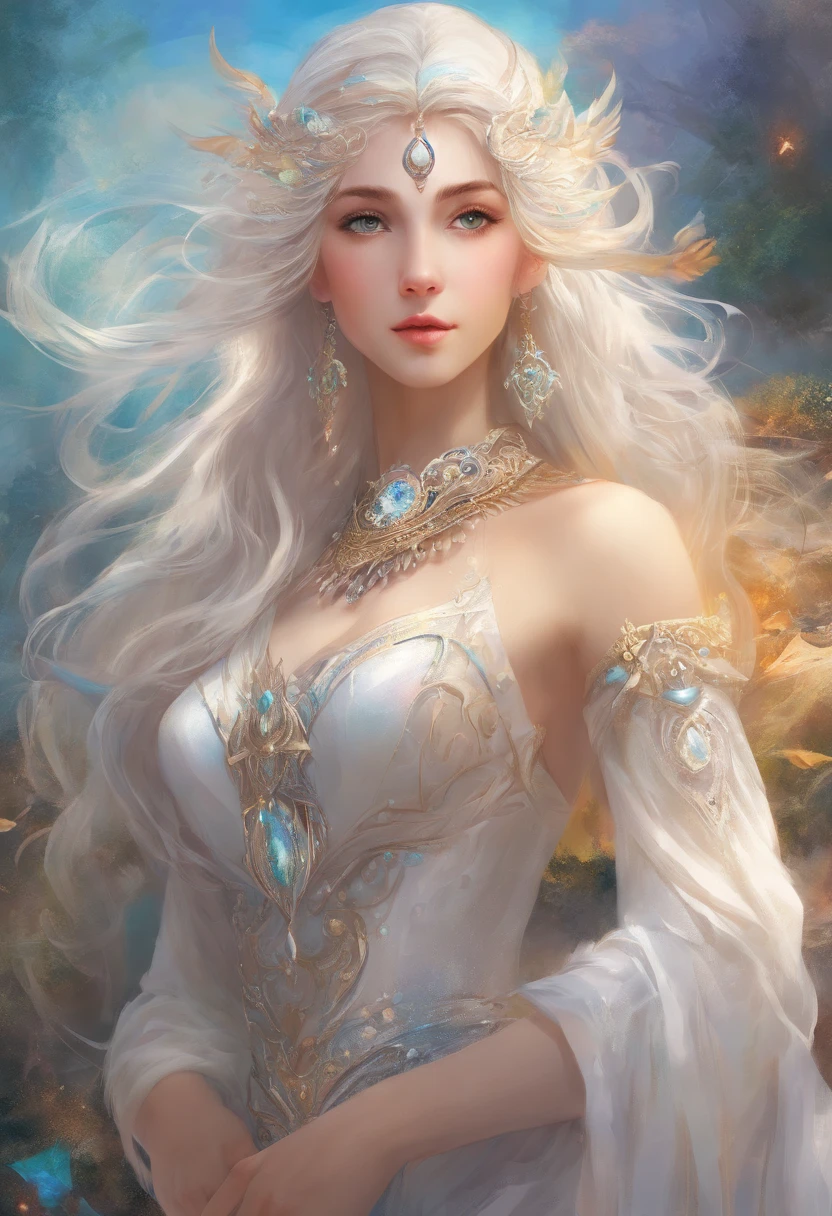 masterpiece, best quality, extremely detailed, intricate detail, highres, official art, finely detailed handsome face and eyes, high resolution illustration, 8k, depth of field, bokeh, solo, 1boy, a boy with long white hair and black eyes, white hair, black eyes, beautiful landscape, upper body, looking at viewer, close up
