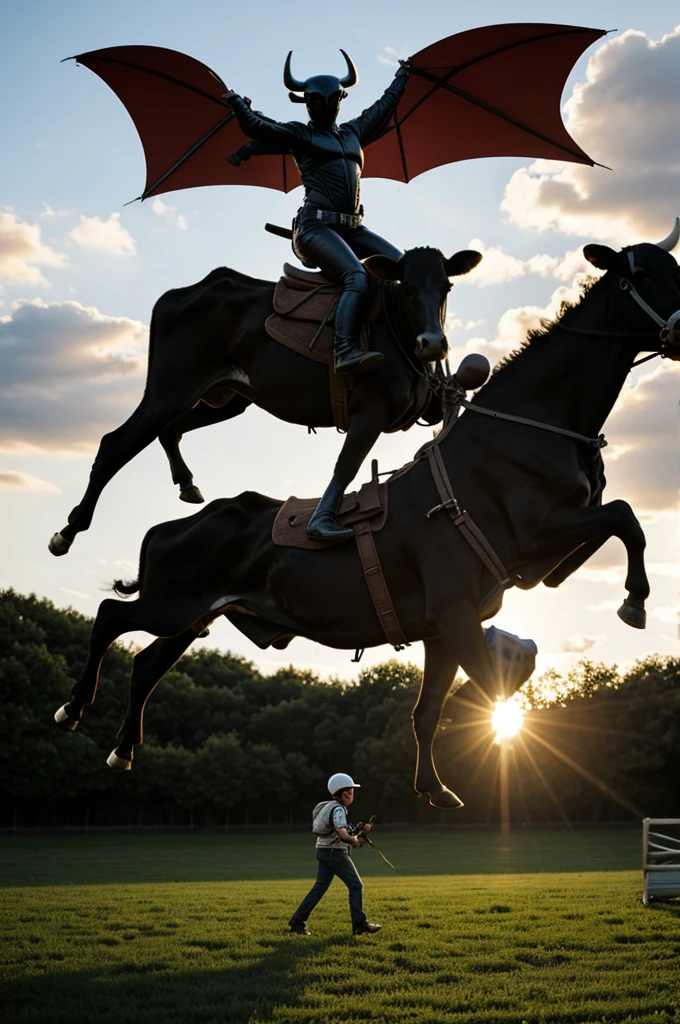 Alien riding a flying cow