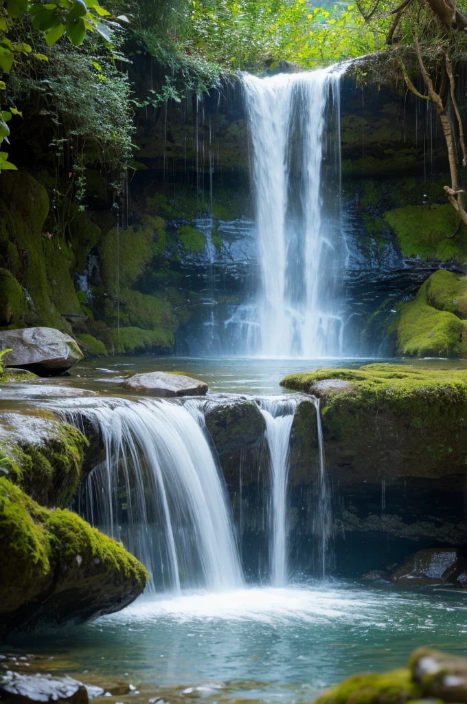 A waterfall basin flowing deep in the mountains
