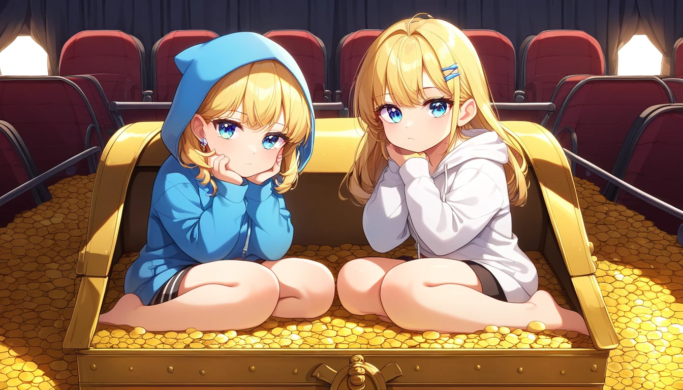 ((2girls:1.3)), ((hoodie:1.3)), ((movie theatre:1.3)), ((full body:1.3)), ((hand on chin:1.3)), ((cthulhu:1.3)), ((bored:1.3)), ((moe style:1.3)), ((perfect face)), ((extremely cute:1.3)), ((masterpiece:1.3)), ((8k)), ((best quality:1.3)), ((beautiful)), ((extremely detailed:1.3)) , ((absurdres)), AddXL, ((score_9:1.3)), ((score_8_up:1.3)), ((score_7_up:1.3)), Expressiveh