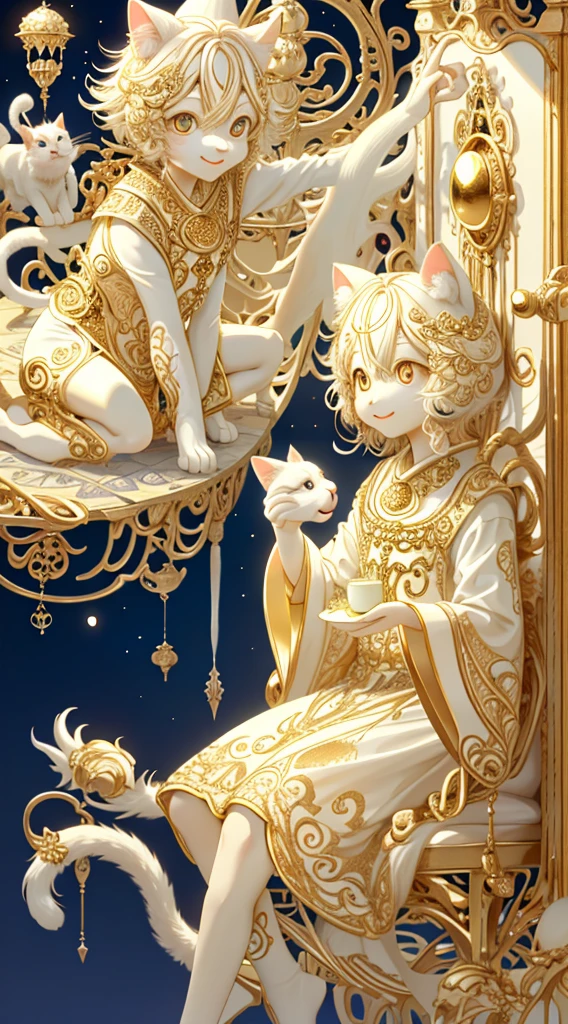 Ivory Gold AI Psychedelic Magic,Cat，Cleanliness，Bright，smile，interesting,One eye is blue,god々Shii