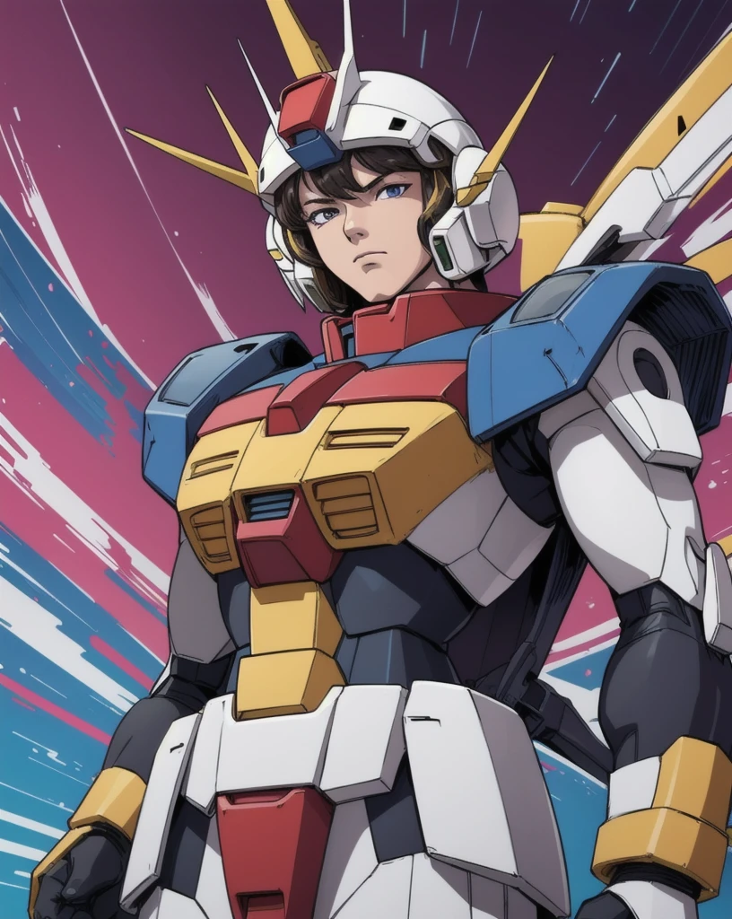 Pose in front of a colorful and dynamic background,Gundam,