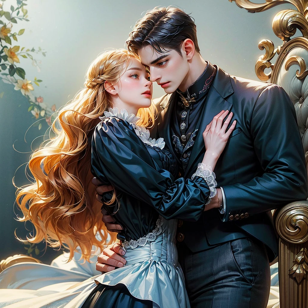 masterpiece, (((best quality))), ((((detailing)))), ((man and woman)), ((victorian clothes)), (light background), (((detailed face))), (they look at each other), (detailed eyes), (ultra-detailed)