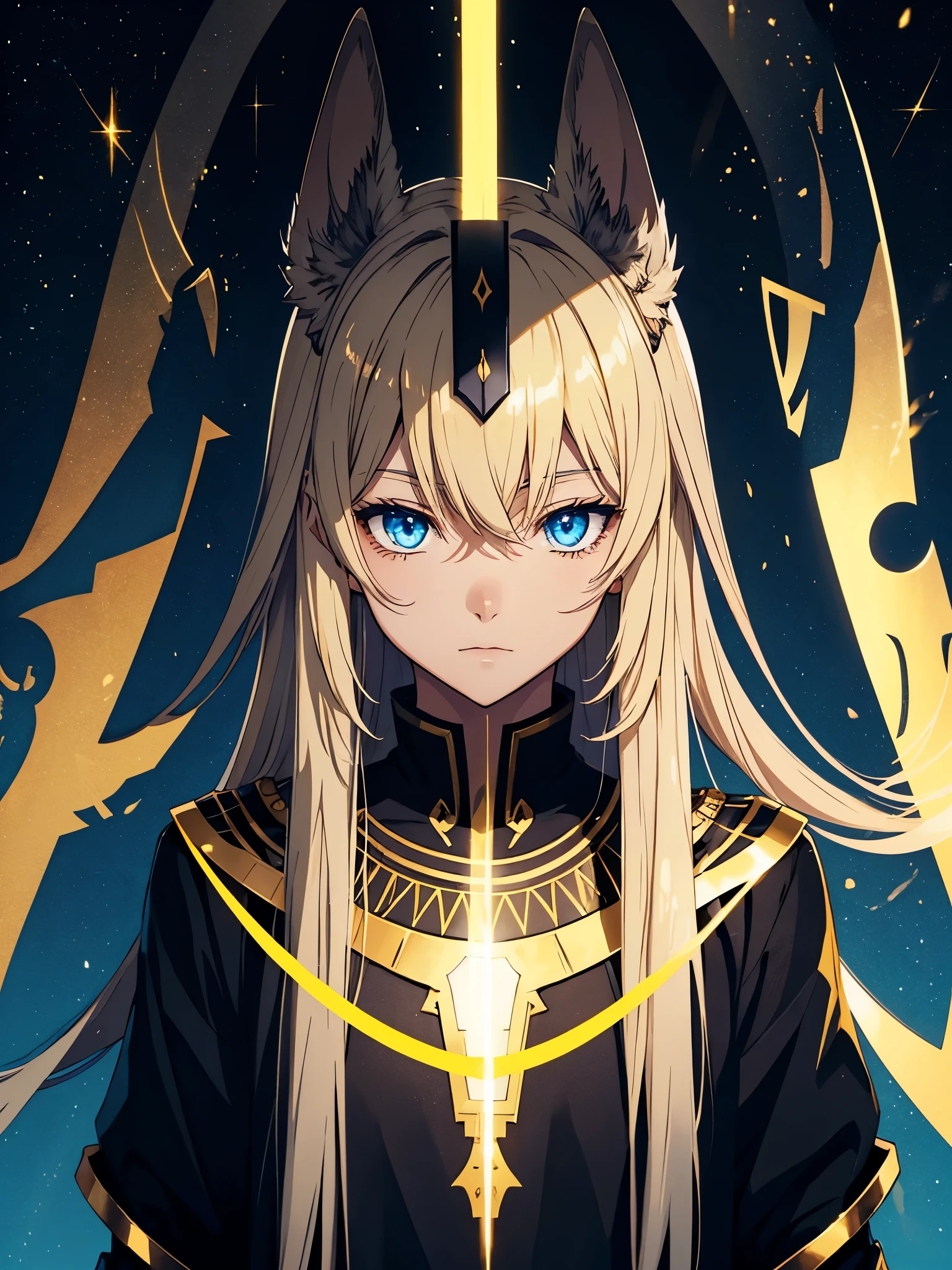 anubis gott. アニメ. black. golden light. Egyptian. blond. light blue eyes. to shine. sweet. mystical.