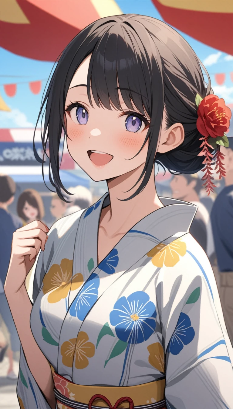 夏のyukataを着て立っている、上品なyukata、yukata、Kimono of the common people、カラフルなyukata、日本の夏のyukata、日本の古典的な夏のかわいいyukata、花柄の赤いyukata、Summer festival style