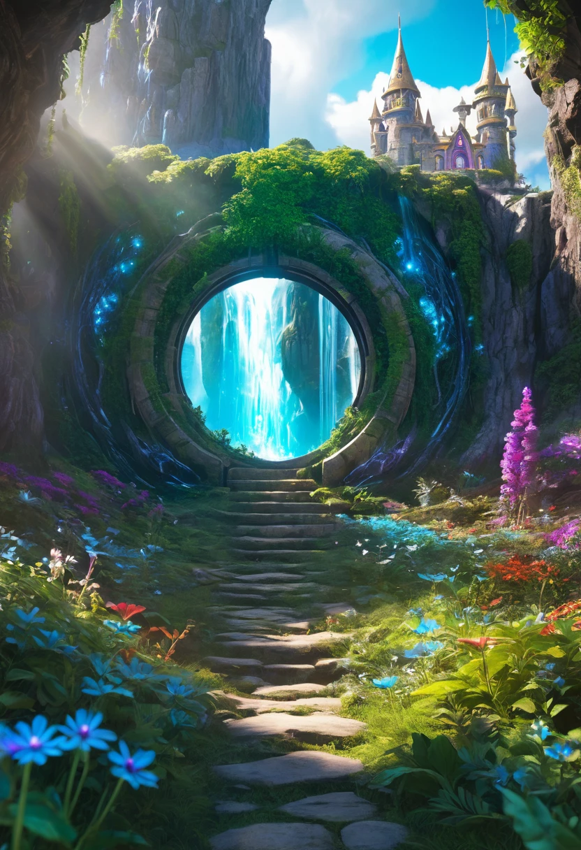 A fantasy world with a magical portal, Everything was magical, The atmosphere is full of magical color films, High Detail, best quality, 4K