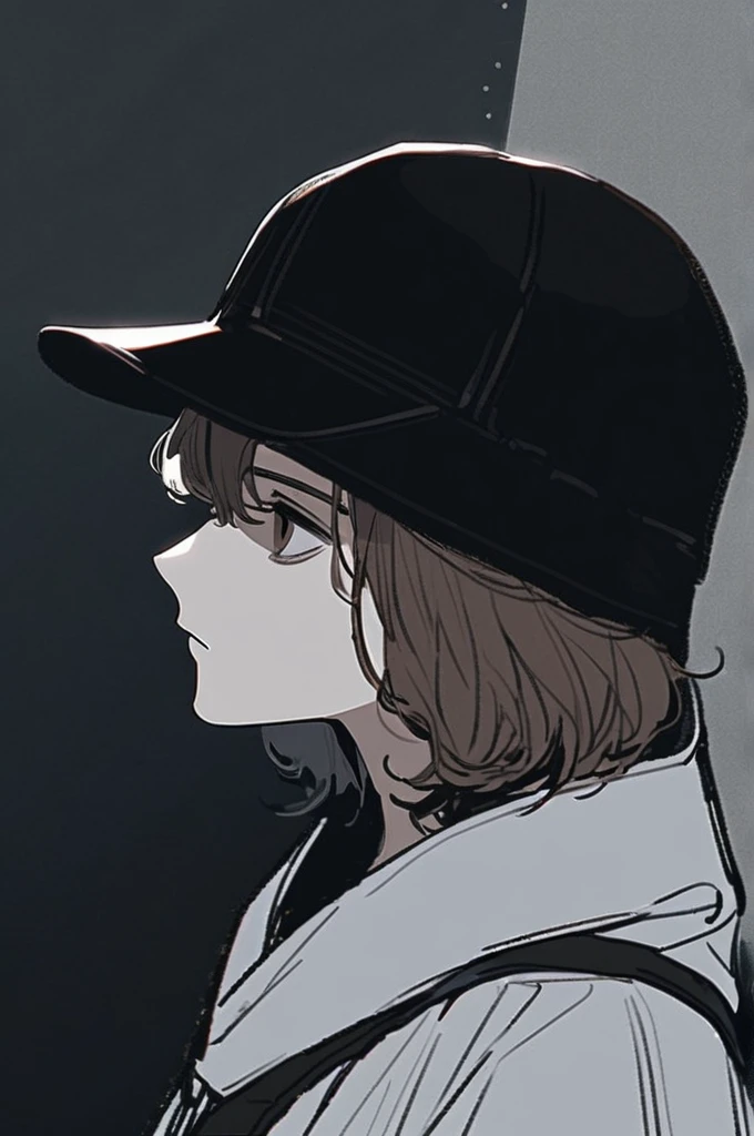 ((Лучшее качество)), ((шедевр)), (подробный), 1 guy, brown eyes, dark eyes, blank stare, black bags under the eyes, lips, short brown hair, white skin, baseball cap, baseball cap on his head, black baseball cap, hooded robe, hood on his head, white t-shirt, black cargo pants, white sneakers, solo, portrait, portrait from afar, the background is a gloomy dark abyss