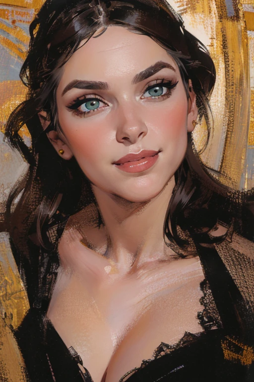 (realistic illustration:1.3), A very beautiful Russian woman. 31yo, brunette, green eyes, short, perfect figure, small breasts,(smile).Black blouse, gray pencil skirt, high heels. Masterpiece, (highly detailed:1.2),(detailed face and eyes:1.2), 8k wallpaper, natural lighting. core shadows, high contrast, bokeh.(rule of thirds)